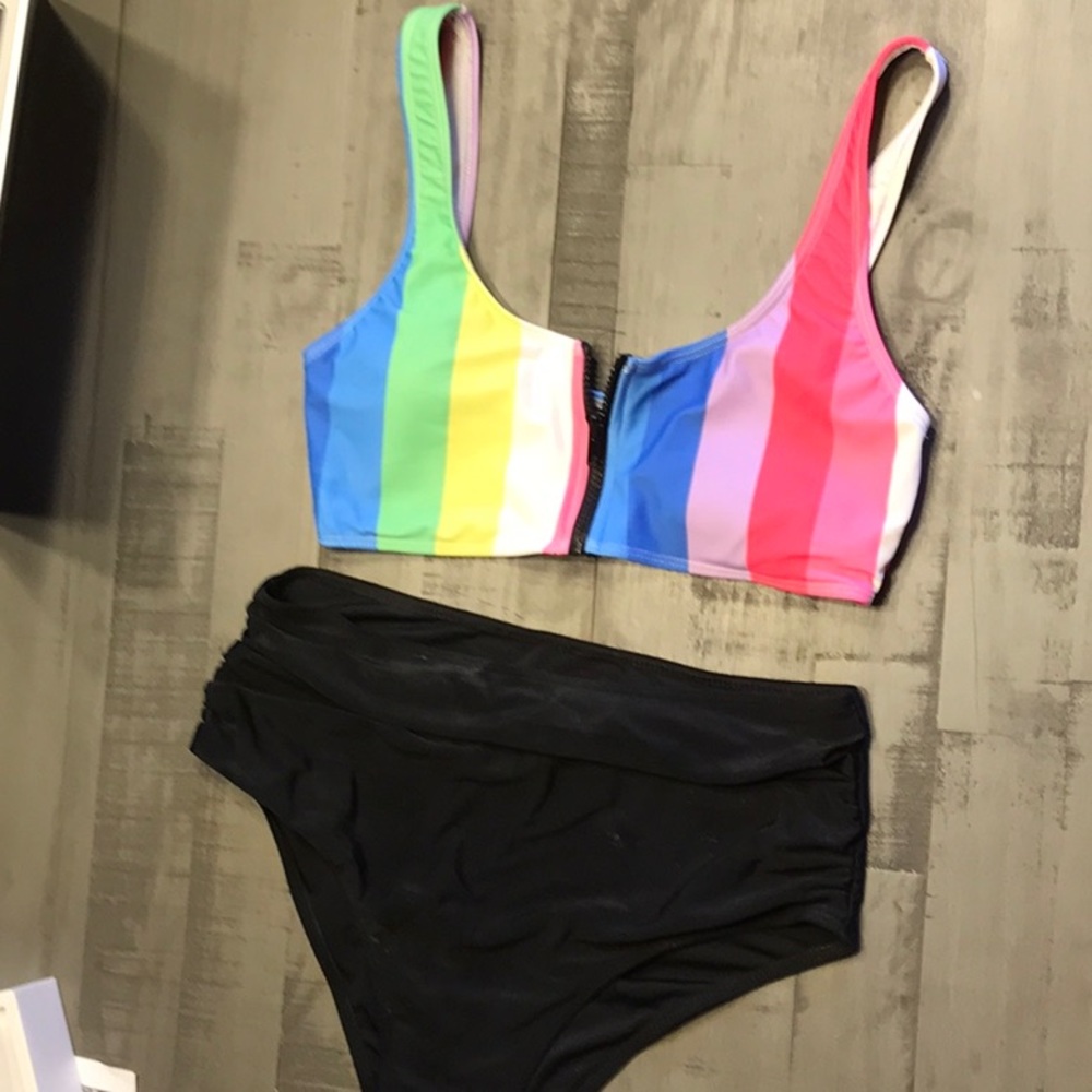90s striped zip top bikini - Picture 2 of 2